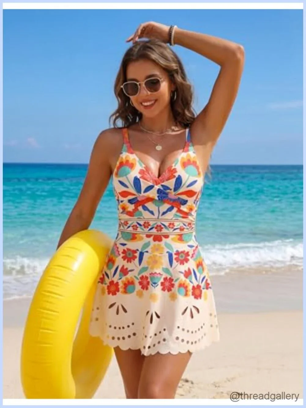 Tummy Control One Piece Swimsuit Twist Front Bathing Suit with Flowy Skirt
